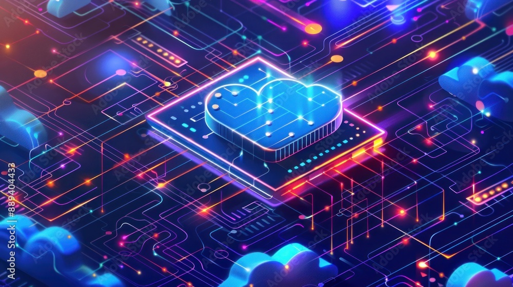 Poster cloud computing modern flat design isometric concept.