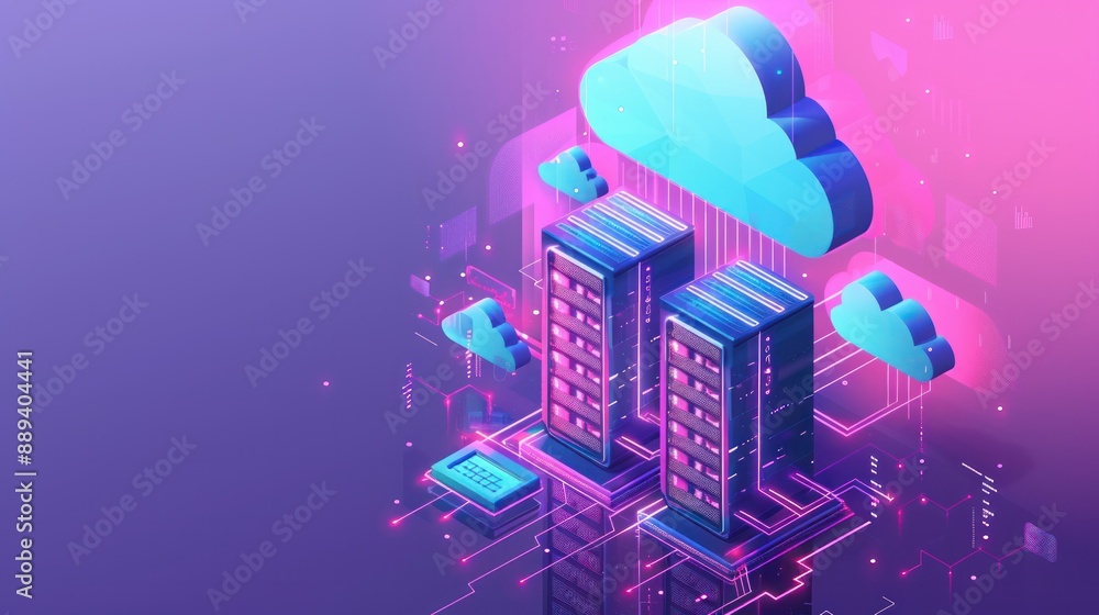 Poster cloud computing modern flat design isometric concept.
