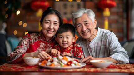 Happy Chinese Family Dining Together: Daily Life and Traditions at Home