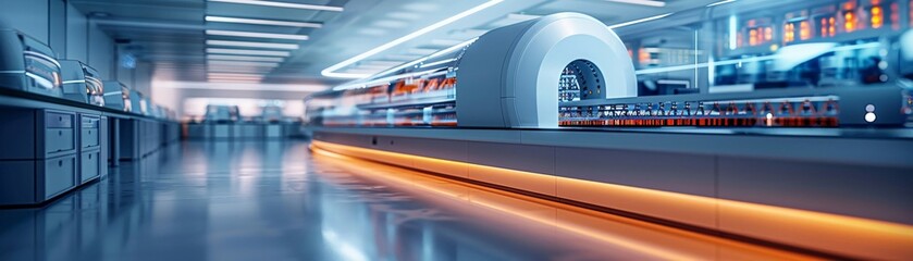 DNA sequencing machine clean flat background bright studio lighting highlighting the advanced technology