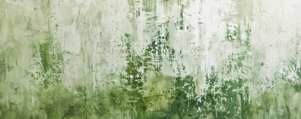 Obraz premium A textured wall background with abstract designs in shades of green and white, evoking a sense of freshness and calm.