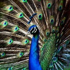 Obraz premium Majestic Peacock Displaying Vibrant Plumage