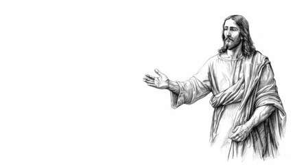 Pencil sketch art of Jesus Christ extending welcome hand