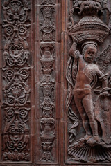 wood carving on the entrance door