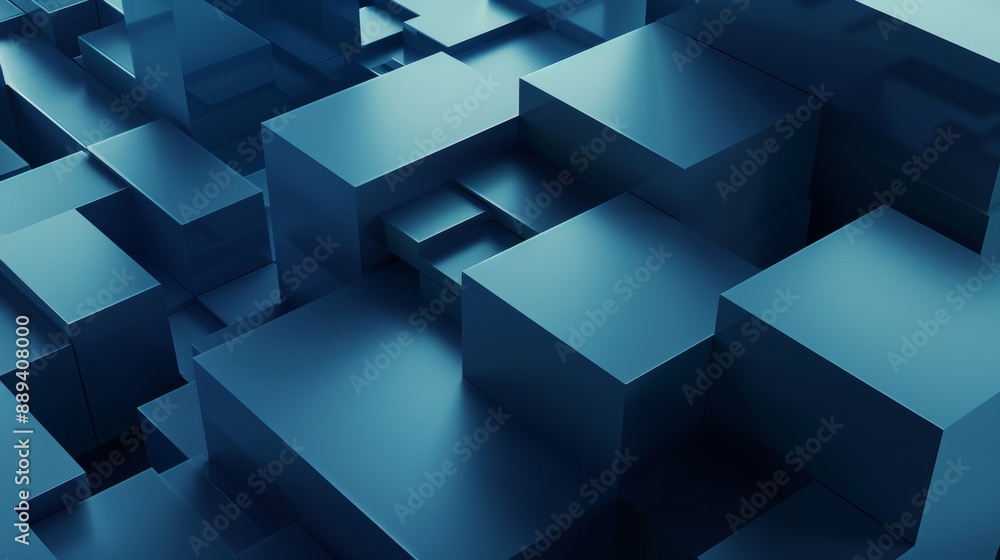 Poster the wallpaper was created using 3d shapes created in blue. it has a copy-space 3d render.