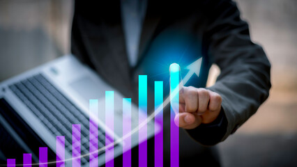 Business analysis, financial investment and technology concept. development to success and growing growth, analyzing financial graph on virtual screen.