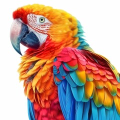 Obraz premium A colorful parrot, bird element, realistic illustration, vibrant feathers, isolated on white background