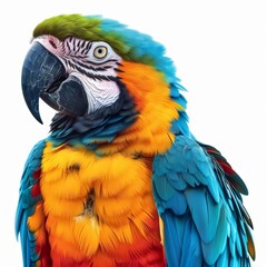 Fototapeta premium A colorful parrot, bird element, realistic illustration, vibrant feathers, isolated on white background