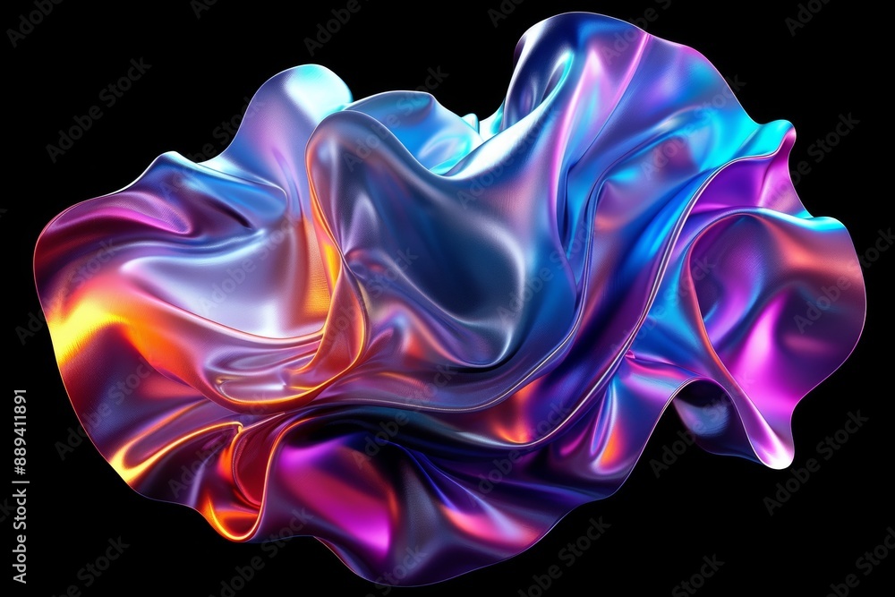 Aufkleber 3d render iridescent neon holographic twisted wave in motion. design element for banners, background