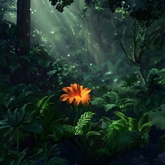 Obraz premium A Withering Flower Amid Lush Forest Foliage