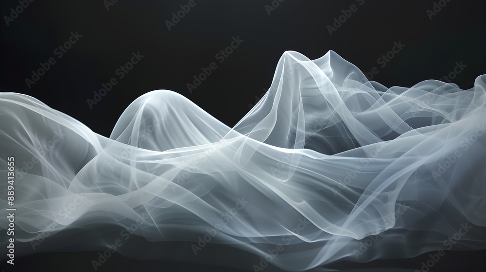 Poster ethereal cloud-like fabric floating in mysterious minimalist backdrop