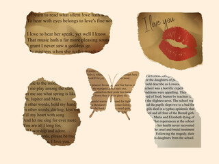 Old paper from old books with poems for scrapbooking