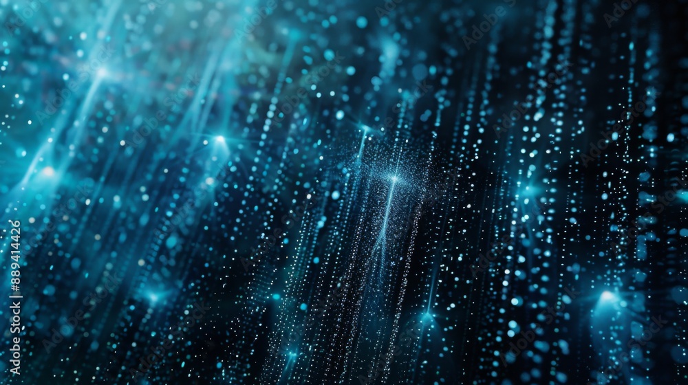 Aufkleber Abstract blue light streaks and glowing dots create a dynamic and ethereal digital background.