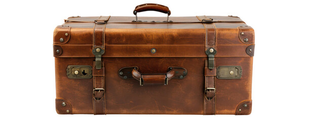 a big brown vintage suitcase leather cut out background