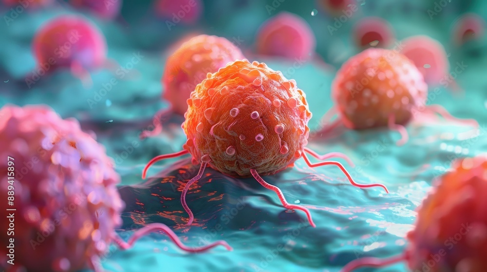 Poster a bunch of pink and yellow balls are floating in the air. the balls are small and have a fuzzy textu