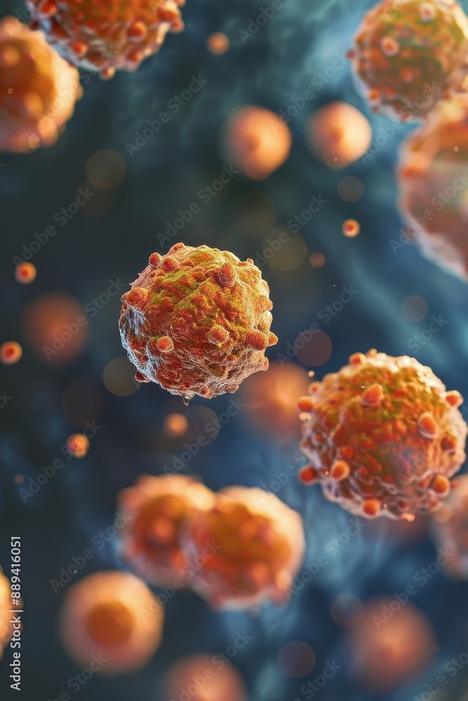 Poster a bunch of pink and yellow balls are floating in the air. the balls are small and have a fuzzy textu