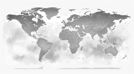 
A world map, displaying all the continents in a grayscale color. The continents, including North America, South America, Africa, Europe, Asia, Australia, and Antarctica, are clearly outlined