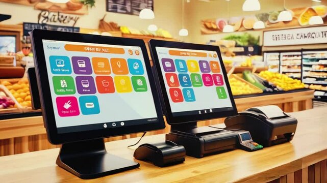 Efficient Checkout: Black Cash Registers at the Grocery Store's Produce Aisle