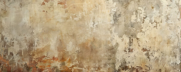 Fototapeta premium A textured wall background with abstract brushstrokes in shades of brown and beige, giving a rustic and earthy vibe.