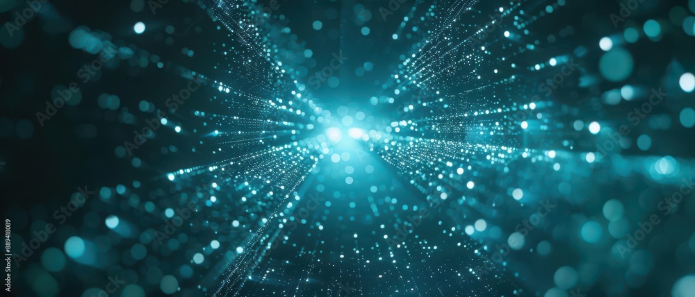 Aufkleber abstract turquoise light beams with sparkling particles creating a dynamic and energetic composition