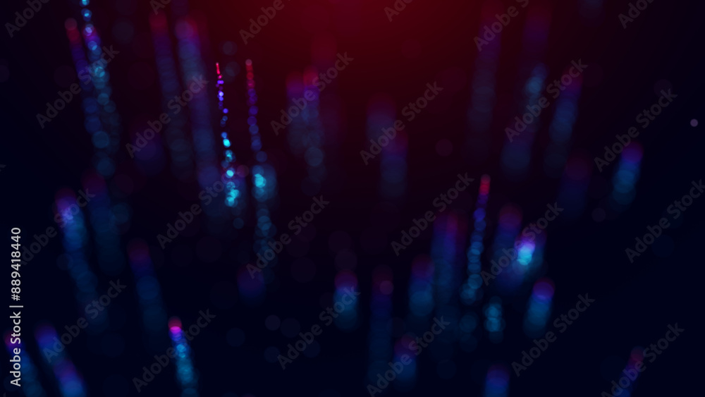 Poster abstract artistic blue and red shiny blurry focus shimmering glitter bokeh particles moving up backg