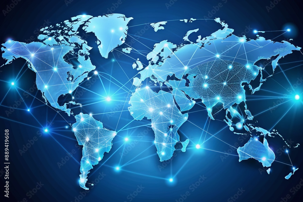 Aufkleber unified global partners represented by interconnected nodes on a map, symbolizing the harmonious ble