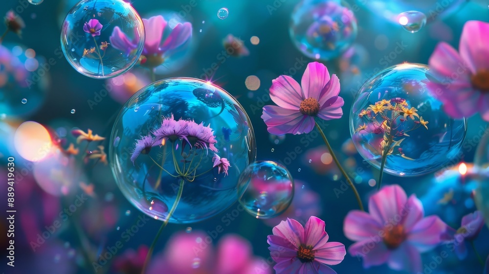 Poster this abstract background for your desktop features flying bubbles set on a colorful background with 