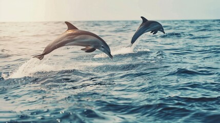 Obraz premium Dolphins jumping out of the water poster with