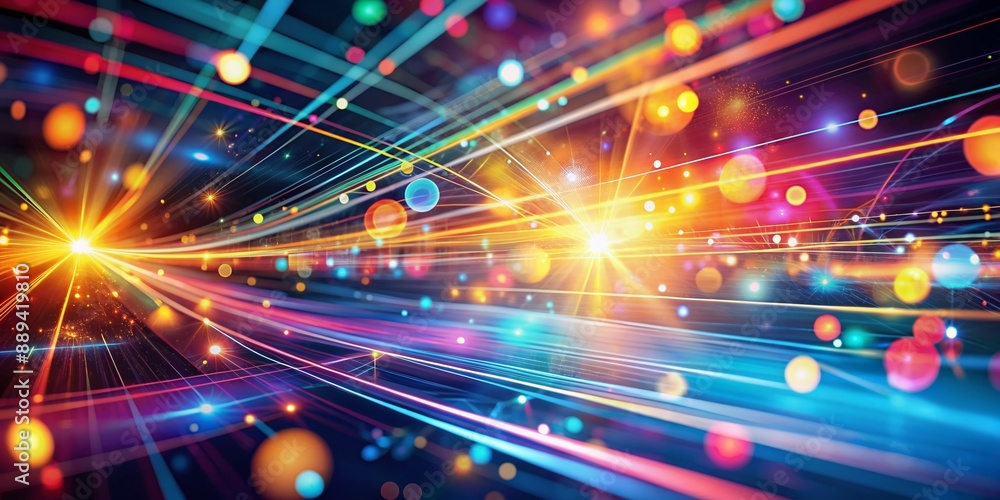 Poster vibrant digital abstract background featuring blurred and moving lights intersecting with precisioni