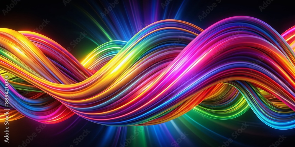 Poster vibrant multicolored wavy lines swirl together in a mesmerizing abstract background, creating a dyna
