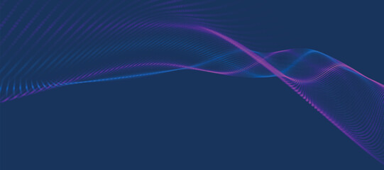 Futuristic dot wave. Abstract digital particle wave. Technology background. Colored musical wave. Dark background. Digital background with smooth, wavy curves. 3D vector illustration