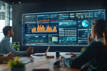 Professional business team working with business graphs and charts in conference room