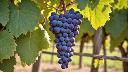 Fototapeta premium Ripe Grapes in Lush Vineyard Vibrant Purple and Green Harvest