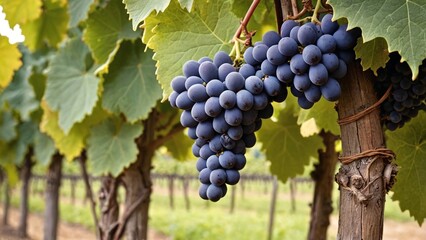 Fototapeta premium Ripe Grapes in Lush Vineyard Vibrant Purple and Green Harvest