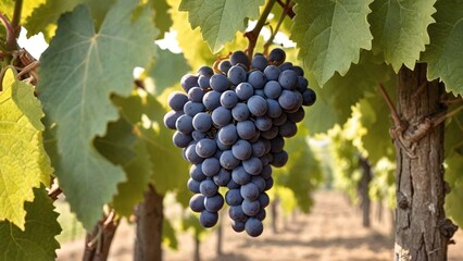 Ripe Grapes in Lush Vineyard  Vibrant Purple and Green Harvest