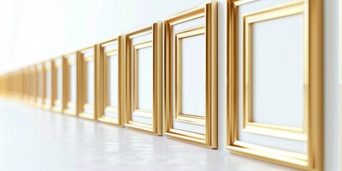 Naklejka premium Golden Frames on White Background, Abstract Decorative Picture Frames for Interior Design. AI-Generated 4K HD Wallpaper.