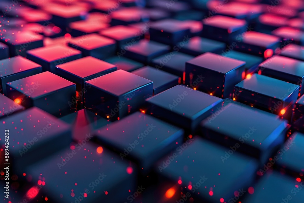 Poster A close-up shot of a computer keyboard with red indicator lights, often used in dark or dimly lit environments