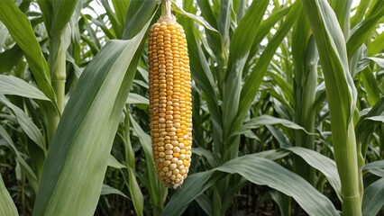 Golden Harvest Corn on Cob surrounded by lush crops