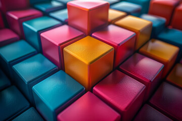 Obraz premium A dynamic geometric pattern featuring colorful interlocking 3D cubes, creating a sense of movement and depth,