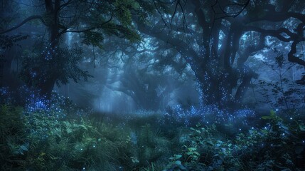 enchanted forest at twilight bioluminescent plants