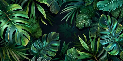 An illustration of a tropical seamless pattern with palm leaves, monsteras, colocasias and bananas. This can be used to design fabric, paper, wallpaper and notebook covers.