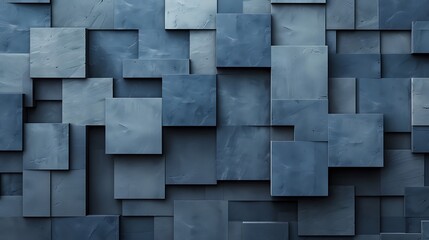 High-end block-like wall design with layered panels in shades of blue and gray, creating a sophisticated and elegant background