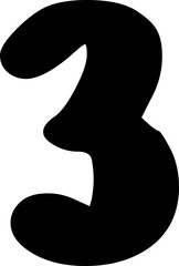 number 3 alphabet letter handwritten font, bold doodle style typography.