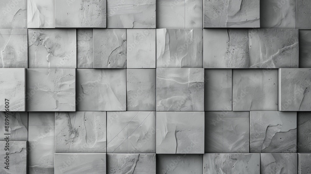 Poster rendering of a concrete and futuristic wall created from square tiles.