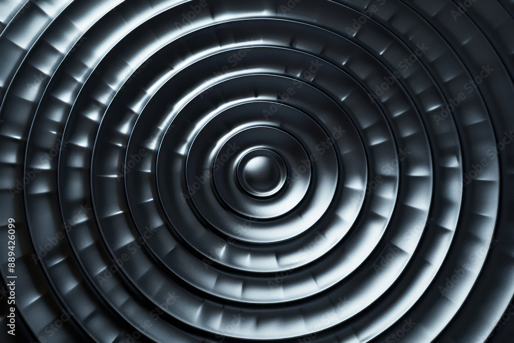 Poster abstract concentric circles with a glossy metallic surface, forming a sleek and modern pattern on a 