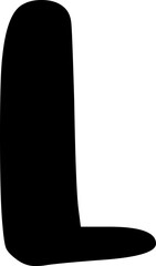 Uppercase alphabet letter L handwritten font, bold doodle style typography.