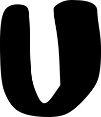 Uppercase alphabet letter U handwritten font, bold doodle style typography.