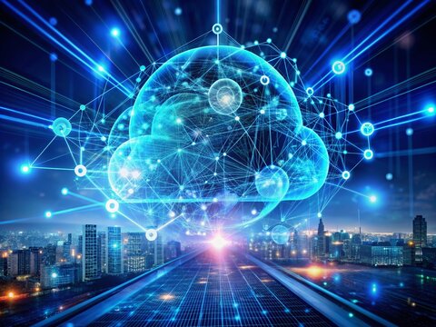 cyberspace, technology, cyber, digital, cloud, communication, design, graphic, network, security. image of digital transformation for the next generation is ready to face tomorrow via ai generated.