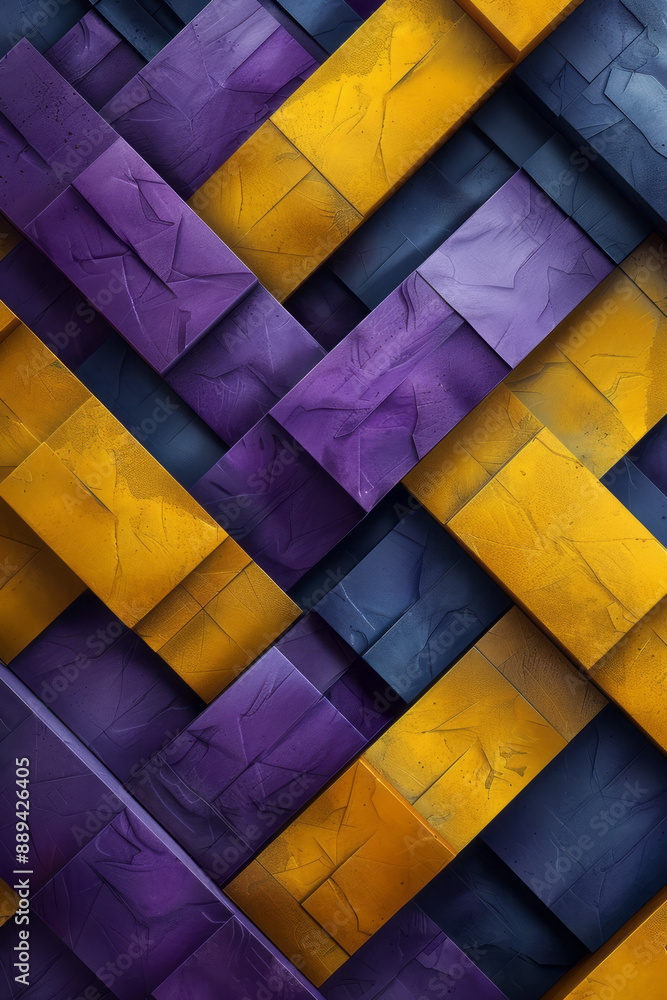 Poster a pattern of alternating purple and yellow 3d cubes, forming a hexagonal geometric design,