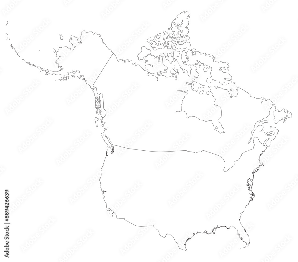 Wall mural America and Canada map. Map of North America with USA and Canada map in white color.